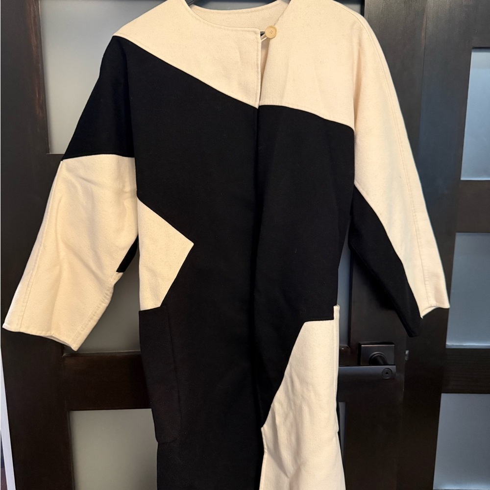 MaxMara Black and Cream Cape Coat
